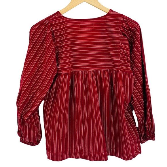 Madewell red metallic stripe peasant top size xsmall - Picture 3 of 7